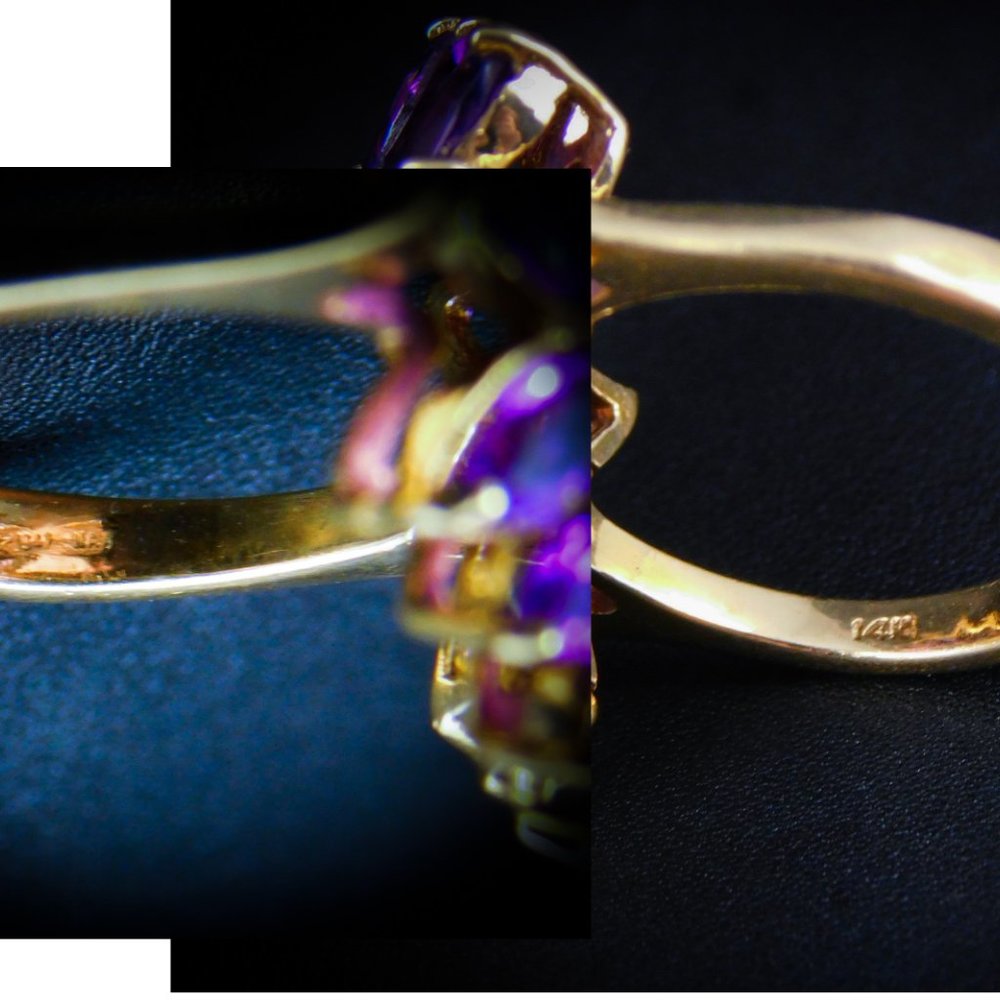 Darling Vintage Flower Ring Amethyst and Large Opal.14K Gold. Very collectible🌸 - Picture 9 of 11